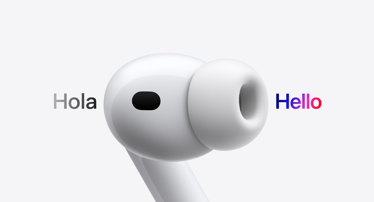 AirPods Pro 3, earbud with silicone tip, Live Translation changes Spanish characters reading