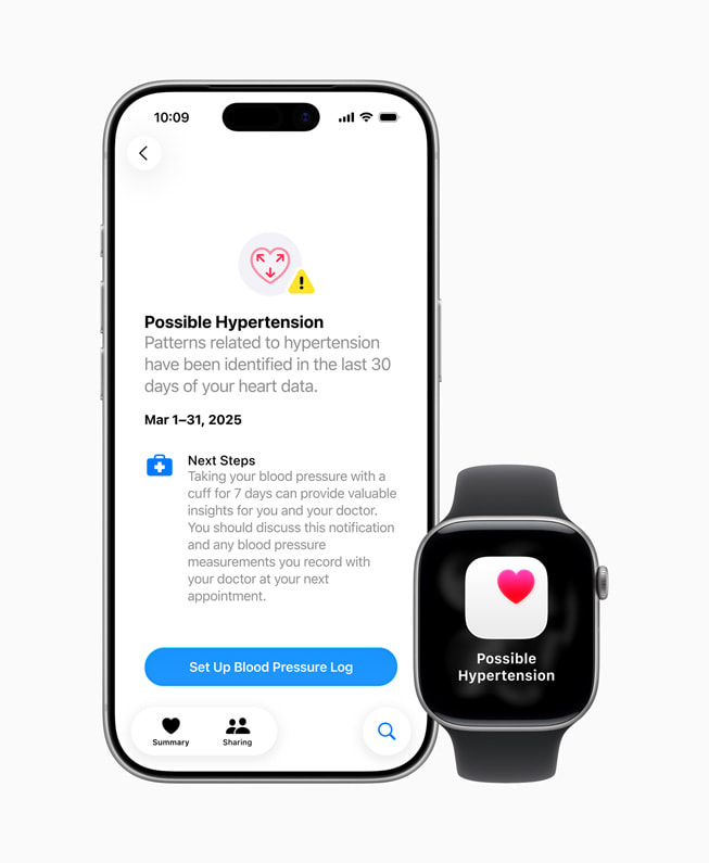 A user’s iPhone and Apple Watch Series 11 show “Possible Hypertension” and offer more details.