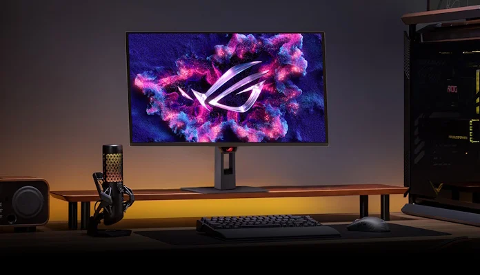 The ROG Strix OLED XG27AQDMESZ gaming monitor on a desk