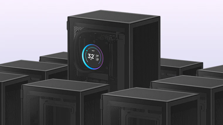 H2 Mini PC surrounded by H2 Flow cases